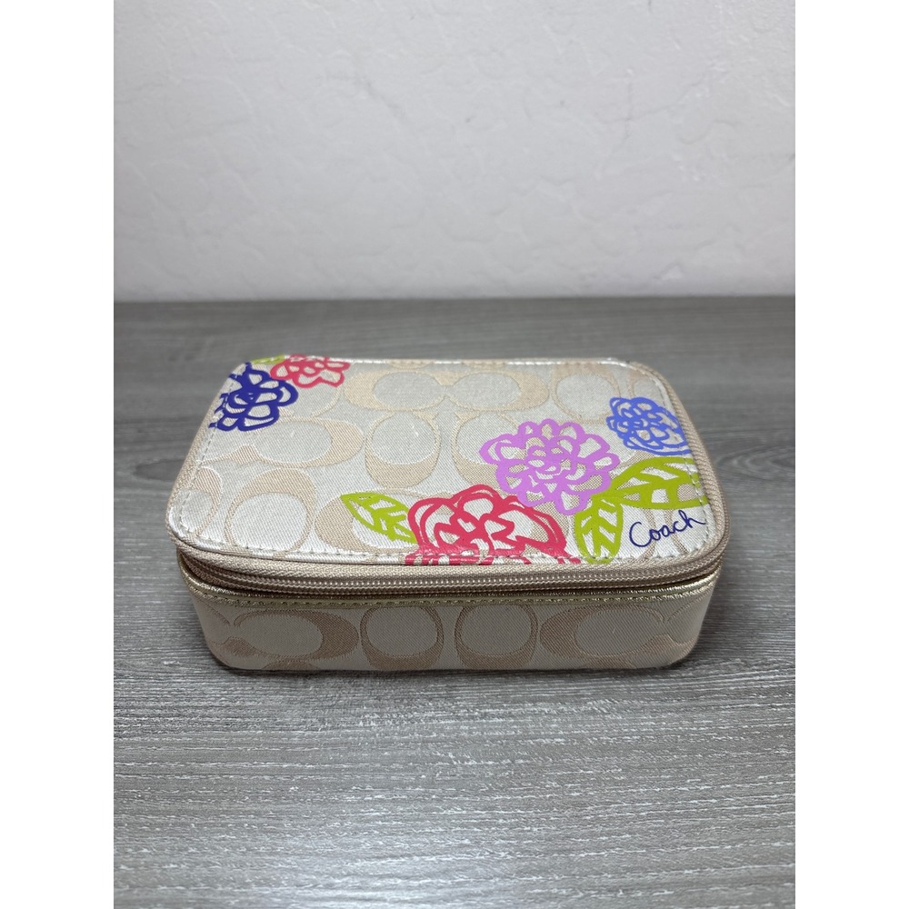 Coach Travel Jewelry Box Vintage Poppy Appliqué Floral Graffiti Satin Flower